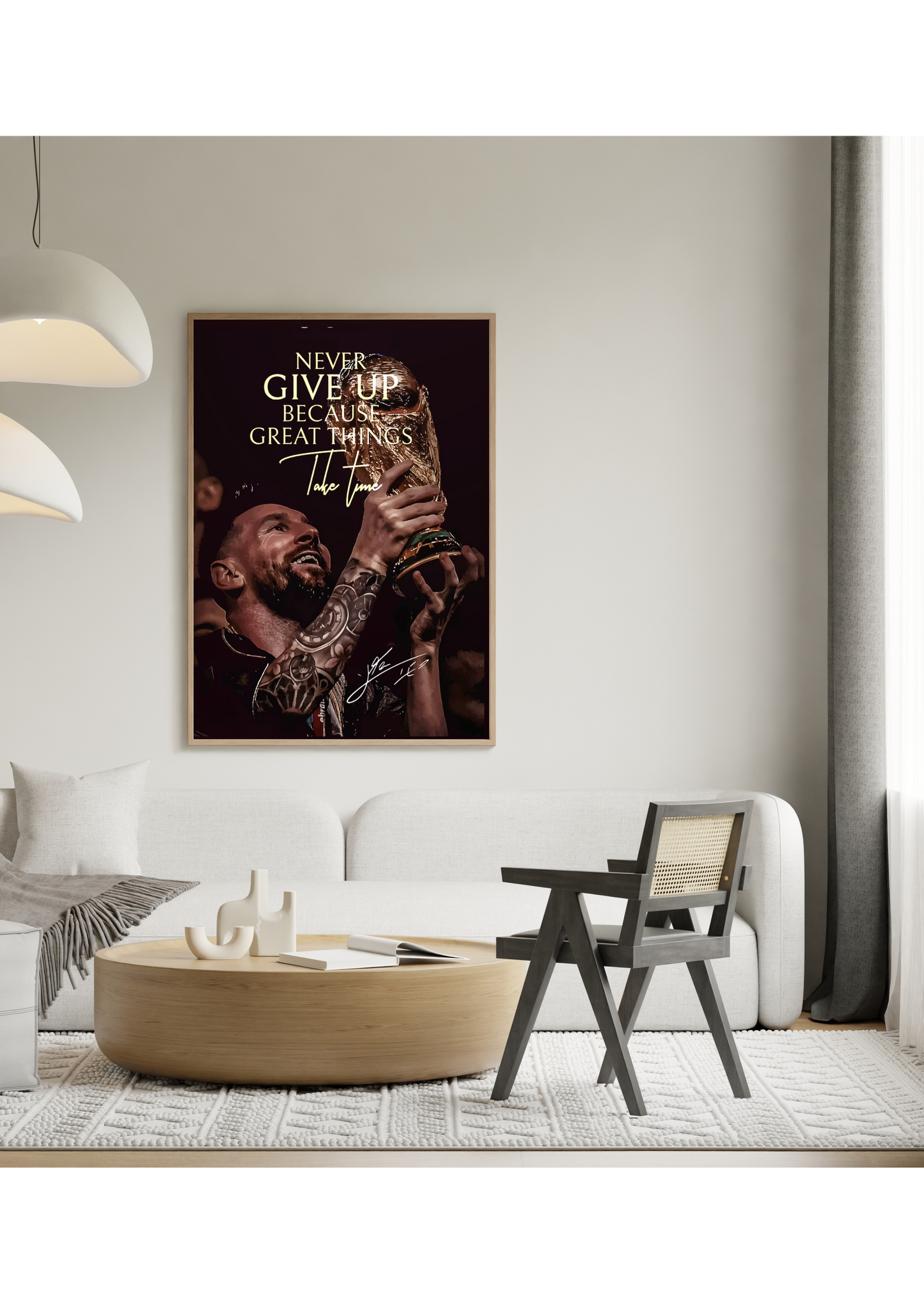 Motivational Poster – Messi “Never Give Up, Great Things Take Time”