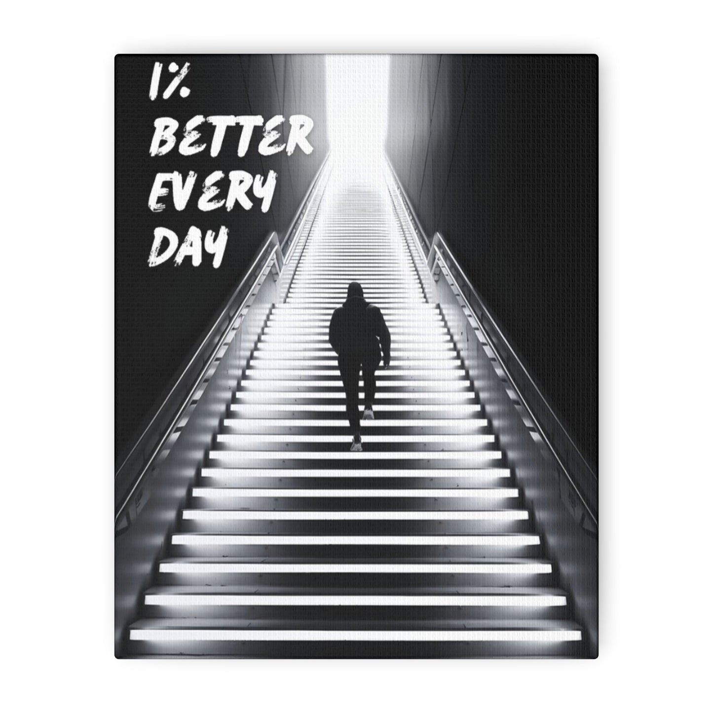 Canvas Print — 1% Better Every Day — Minimalist Black & White Motivational Poster