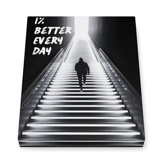 Canvas Print — 1% Better Every Day — Minimalist Black & White Motivational Poster